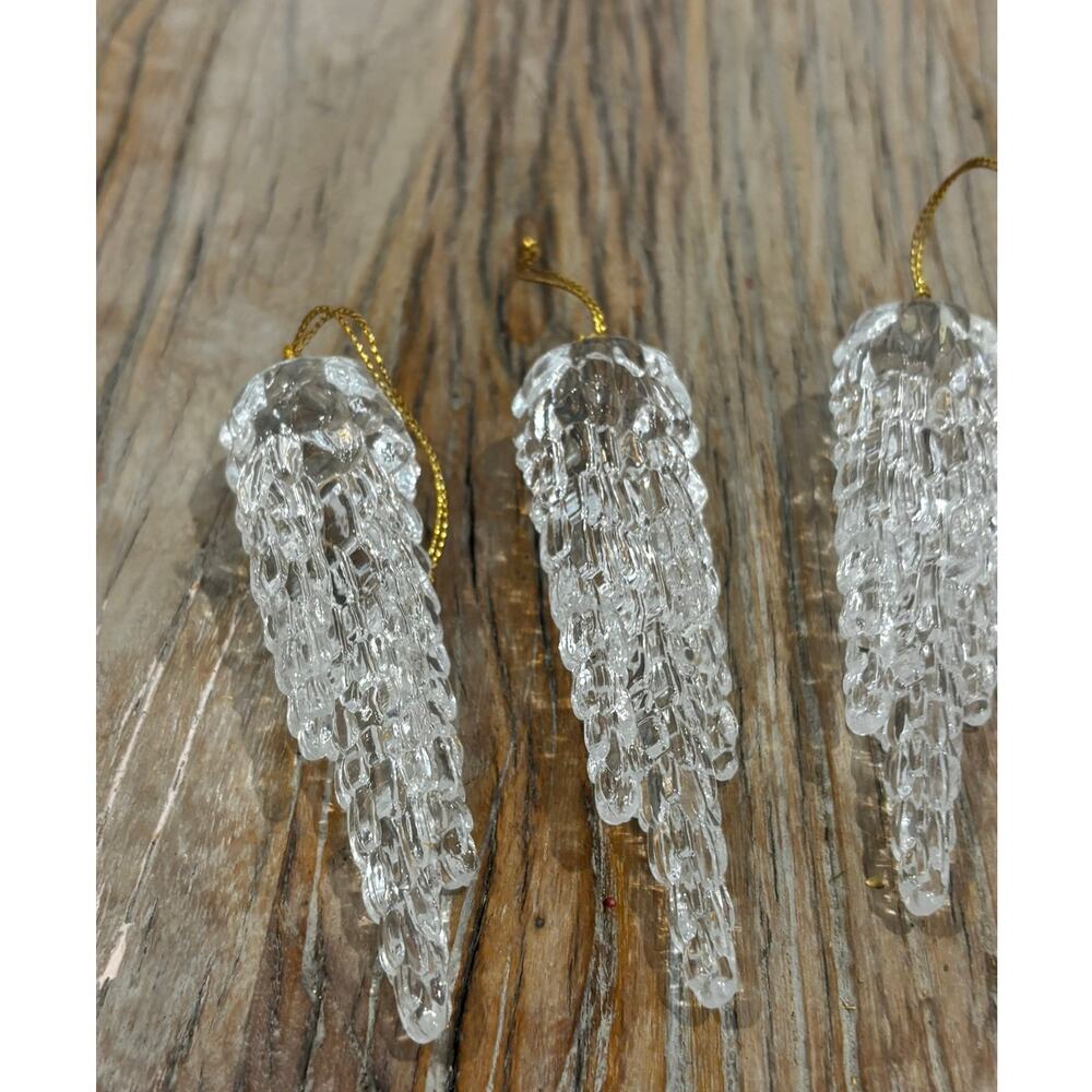 Set of 3 Clear Acrylic Icicle Christmas Ornaments Hanging Winter Decor